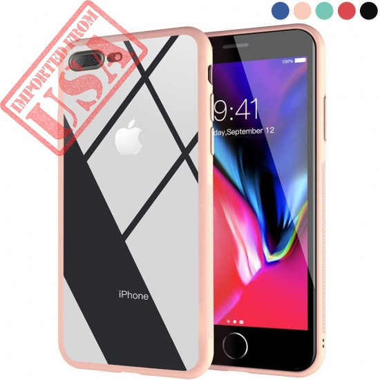 Clear Hybrid Case with Thin Tempered Glass Back Cover and Soft Silicone Rubber Bumper Frame for iPhone 8 Plus/iPhone 7 Plus online in Pakistan
