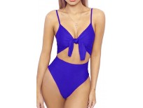 Haloon Womens Stripe Printed Cutout High Waist One Piece Swimsuit