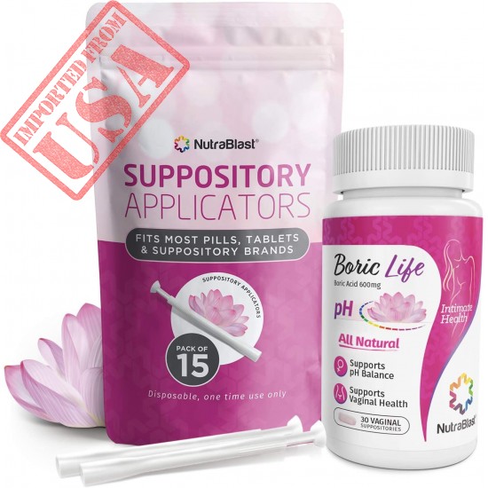 Shop NutraBlast Boric Acid Suppositories 600mg w/Vaginal Applicator - pH Balance for Women, Feminine Care - Made in USA