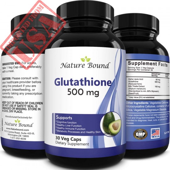 Pure Glutathione Supplement 500 mg GSH - Pure Skin Whitening Pills Natural Antioxidant with Milk Thistle Extract Silymarin Liver Health Alpha Lipoic Acid Amino - 30 Veg Capsules by Nature Bound