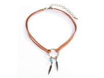 R&Q Choker Necklace Native American Bohemian Leather Feather Charms for Women sale in Pakistan