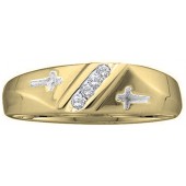 Dazzlingrock Collection 10kt Yellow Gold Mens Round Diamond Single Row Cross Wedding Band 1/20 ctw