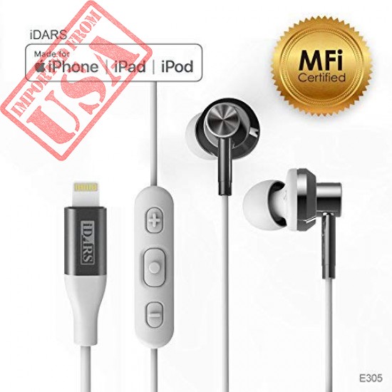 iDARS Lightning Headphone Earbud Earphone Apple MFi Certified in-Ear Headphone with Mic and Remote for iPhone X/XS/XS Max/XR / 8/ 8Plus/ 7/ 7Plus/ iPad Pro/iPad Air/iPad Mini/iPod (White)