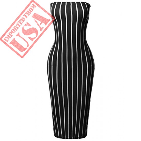 Beautiful Tight Fit Pinstripe Print Body-Con Tube Midi Dress sale in Pakistan