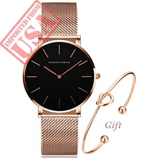 Women's Rose Gold Watch Analog Quartz Stainless Steel Mesh Band Casual Fashion Ladies Wrist Watches with Bracelet Sale in Pakistan