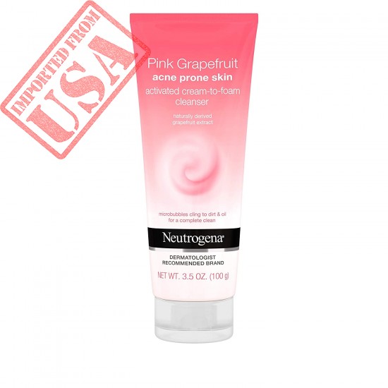 Neutrogena Pink Grapefruit Activated Cream-to-Foam Acne Facial Cleanser with Naturally-Derived Grapefruit Extract for Acne Prone Skin, Oil-Free & Non-Comedogenic Daily Acne Fighting Face Wash