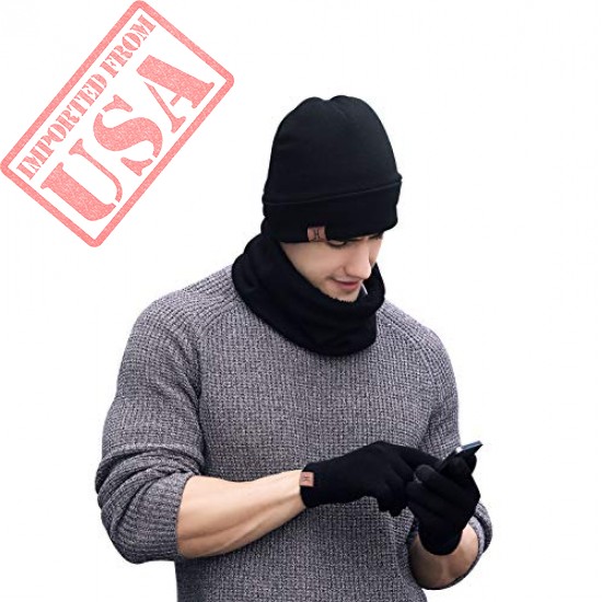 winter beanie hat scarf touch screen gloves knitted cap set unisex for men women shop online in pakistan