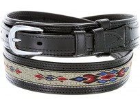 Mens Genuine Leather Ranger Belt with Southwestern Woven Diamond Pattern Accent