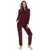 Aibrou Women Velour Tracksuit Zip up Hoodie and Sweat Pant Twinset Fashion Long Sleeve Solid Velvet Pajamas Sleepwear 2 Piece Set