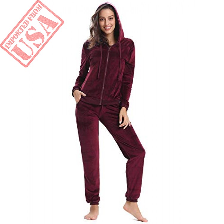 Aibrou Women Velour Tracksuit Zip up Hoodie and Sweat Pant Twinset ...