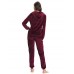 Aibrou Women Velour Tracksuit Zip up Hoodie and Sweat Pant Twinset Fashion Long Sleeve Solid Velvet Pajamas Sleepwear 2 Piece Set