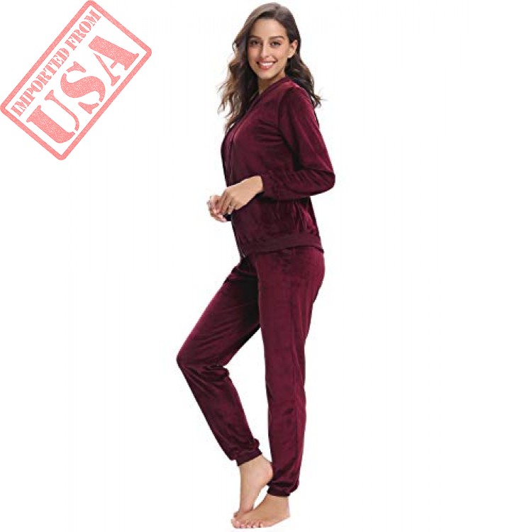 Aibrou Women Velour Tracksuit Zip up Hoodie and Sweat Pant Twinset Fashion Long Sleeve Solid Velvet