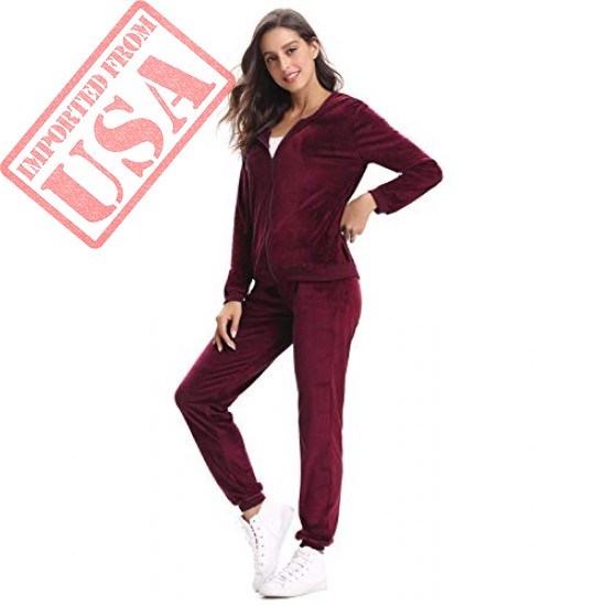 Aibrou Women Velour Tracksuit Zip up Hoodie and Sweat Pant Twinset Fashion Long Sleeve Solid Velvet Pajamas Sleepwear 2 Piece Set