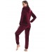 Aibrou Women Velour Tracksuit Zip up Hoodie and Sweat Pant Twinset Fashion Long Sleeve Solid Velvet Pajamas Sleepwear 2 Piece Set