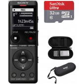 Sony ICD-UX570 Series Digital Voice Recorder (Black) with Built-in USB with 32GB microSD and Knox Gear Hard Carrying case