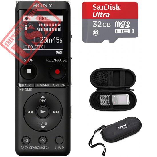 Sony ICD-UX570 Series Digital Voice Recorder (Black) with Built-in USB with 32GB microSD and Knox Gear Hard Carrying case
