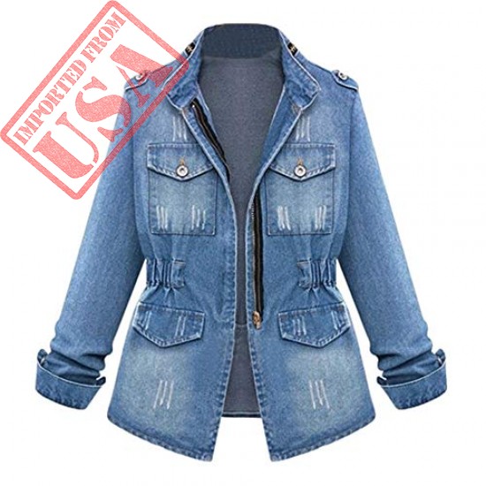 Plus Size Ladies Denim Oversize Jeans Chain Jacket Womens Pocket Coat Winter Warm Parka Classic Jacket Casual Thick Long Sleeve Cardigan Outwear