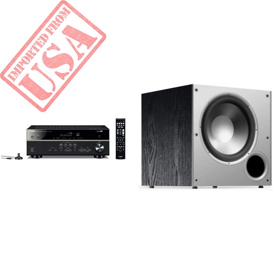 Yamaha RX-V385 5.1-Channel 4K Ultra HD AV Receiver with Bluetooth & Polk Audio PSW10 10" Powered Subwoofer - Featuring High Current Amp and Low-Pass Filter | Big Bass at a Great Value
