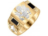 US Jewels Men's Two Tone 14k Yellow and White Gold Simulated Onyx US Army Ring
