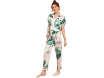 Milumia Women's Pajamas Set Button Down Sleepwear Short Sleeve Nightwear Pants Loungewear
