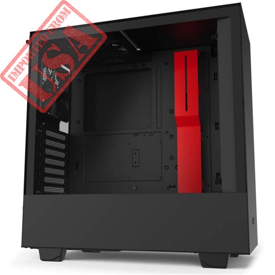 NZXT H510 - CA-H510B-BR - Compact ATX Mid-Tower PC Gaming Case - Front I/O USB Type-C Port - Tempered Glass Side Panel - Cable Management System - Water-Cooling Ready - Black/Red