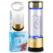 Level Up Way - Hydrogen Water Bottle Generator - New Technology Glass Water Ionizer - SPE Ionic Membrane - High Borosilicate Glass 13 Ounce