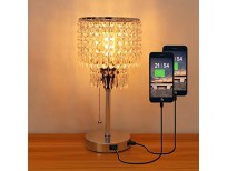 Beautiful Silver Crystal Bedside Table Desk Lamp with Dual USB Charging Port Shop Online in Pakistan