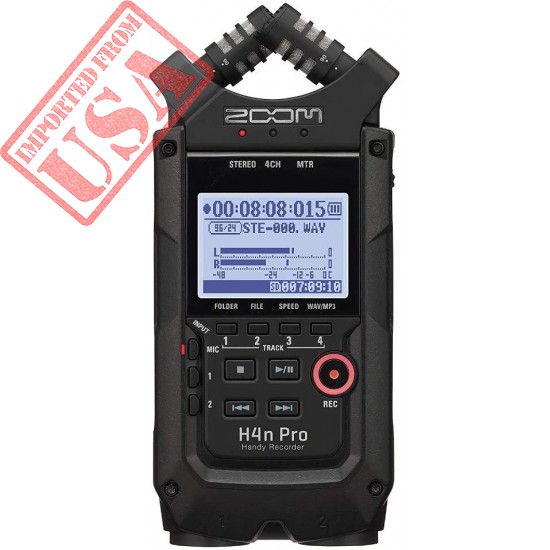 Zoom H4n Pro 4-Track Portable Recorder, All Black, Stereo Microphones, 2 XLR/ ¼“ Combo Inputs, Battery Powered, for Stereo/Multitrack Recording of Music, Audio for Video, and Podcasting