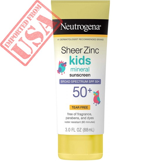 Neutrogena Sheer Zinc Oxide Kids Mineral Sunscreen Lotion, Broad Spectrum SPF 50+ with UVA/UVB Protection, Water-Resistant for 80 Minutes, Paraben-, Dye-, Fragrance