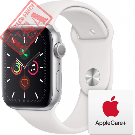 Apple Watch Series 5 (GPS, 44mm) - Silver Aluminum Case with White Sport Band with AppleCare+ Bundle