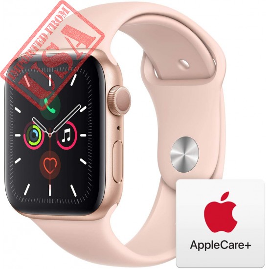 Apple Watch Series 5 (GPS, 44mm) - Gold Aluminum Case with Pink Sport Band with AppleCare+ Bundle