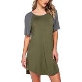 Ekouaer Nightgowns Short Sleeve Raglan Sleepshirts Casual Nightshirt Lounge Dress Boyfriend Style Sleepwear for Women