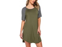 Ekouaer Nightgowns Short Sleeve Raglan Sleepshirts Casual Nightshirt Lounge Dress Boyfriend Style Sleepwear for Women