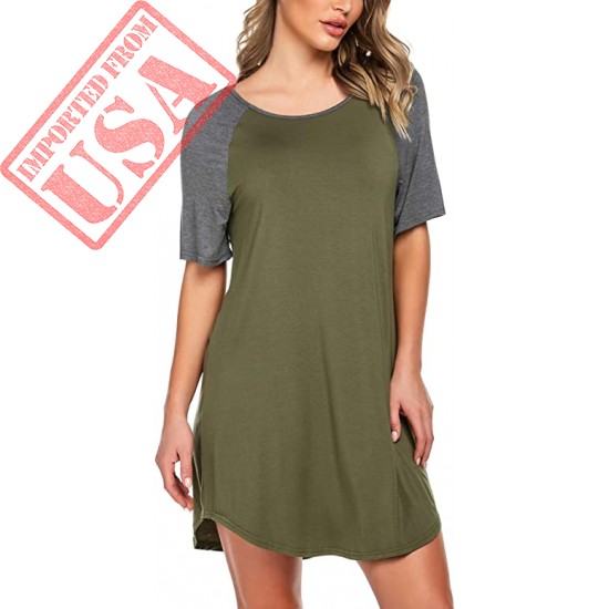 Ekouaer Nightgowns Short Sleeve Raglan Sleepshirts Casual Nightshirt Lounge Dress Boyfriend Style Sleepwear for Women