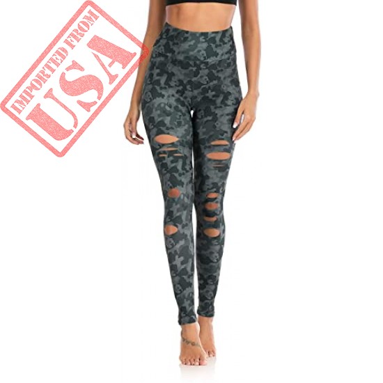 DIBAOLONG Womens High Waist Yoga Pants Cutout Ripped Tummy Control Workout Running Yoga Skinny Leggings