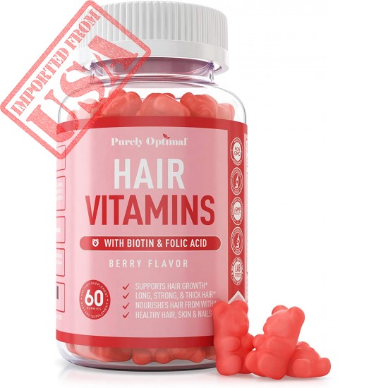 Buy Premium Hair Vitamins Supplement - Gummy Vitamins w/ Biotin, Folic Acid, Vitamins A & D - Supports Faster Hair Growth , Skin, and Nails - 60 Non-GMO Berry Flavored Gummies