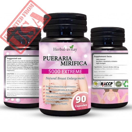 Pueraria Mirifica Capsules 5000mg - Natural Breast Enhancement Pills for Women - Breast Enlargement Pills - Breast Enlarger, Vaginal Health, Menopause Relief, Skin & Hair Health 90 Vegetarian Capsules