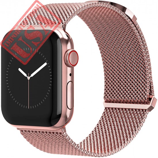 TalkWorks Compatible for Apple Watch Band 42mm / 44mm Comfort Fit Mesh Loop Stainless Steel Adjustable Magnetic Strap for iWatch Series 6, 5, 4, 3, 2, 1, SE - Rose Gold