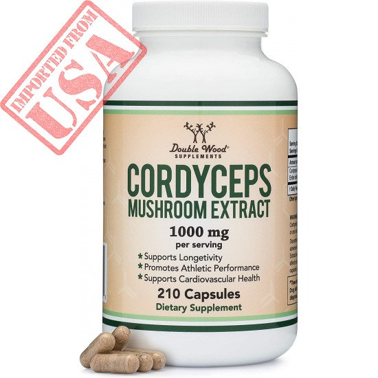 Cordyceps Capsules (Cordyceps Sinensis Mushroom Extract) 210 Count, 3.5 Month Supply, 1,000MG (7% Polysaccharides with Alpha and Beta Glucans) Cardiovascular and Aging Support by Double Wood