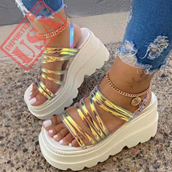 cynllio Non Slip Outdoor Sandals for Women Wedges Platform Slip on Sandals Transparent Gladiator Heels Sandals