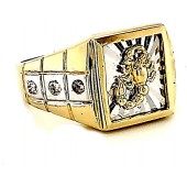 Real 10K Solid Yellow Gold Mens Scorpio Style Square Ring With CZ