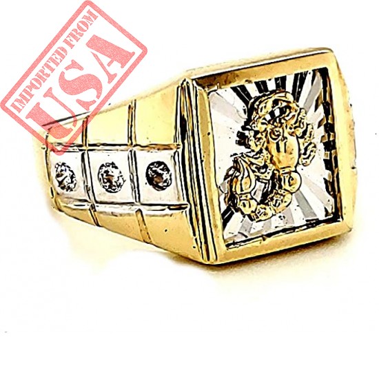 Real 10K Solid Yellow Gold Mens Scorpio Style Square Ring With CZ