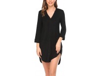 Ekouaer Women's Nightgown Striped Sleepwear 3/4 Sleeves Nightshirts Soft Button Sleep Dress
