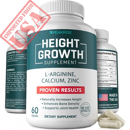 Height Growth Vitamin Pills - L-Arginine Calcium Zinc Supplement - Height Increase Vitamin Pills for Everybody - Without Growth Hormone - 60 Capsules