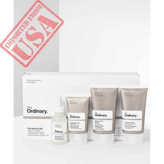 The Ordinary The Balance Set (4 Pcs: Squalance Cleanser + Salicylic Acid 2% Masque + Niacinamide 10% + Zinc 1% + Natural Moisturizing Factors + HA)