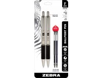 Zebra Pens Fine Point F-402 Ballpoint Stainless Steel Pen, 0.7mm Black Ink, 2 Black Ink Retractable Metal Pens with 2 Black Ink Refills in Pack, 0.7mm Fine Point Pens With .7 mm F402 Zebra Pen Refill.