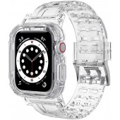 COOYA Compatible for Apple Watch Band 44mm 42mm Women Men iWatch Wristband with Protective Rugged Case Sport Strap Adjustable Replacement Band Compatible with Apple Watch Series 6 SE 5 4 3 2, Clear