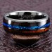 100S JEWELRY Gunmetal Tungsten Ring for Men Koa Wood Blue Opal Inlaid Wedding Band Promise Size 6-16