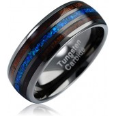 100S JEWELRY Gunmetal Tungsten Ring for Men Koa Wood Blue Opal Inlaid Wedding Band Promise Size 6-16