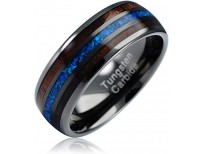 100S JEWELRY Gunmetal Tungsten Ring for Men Koa Wood Blue Opal Inlaid Wedding Band Promise Size 6-16